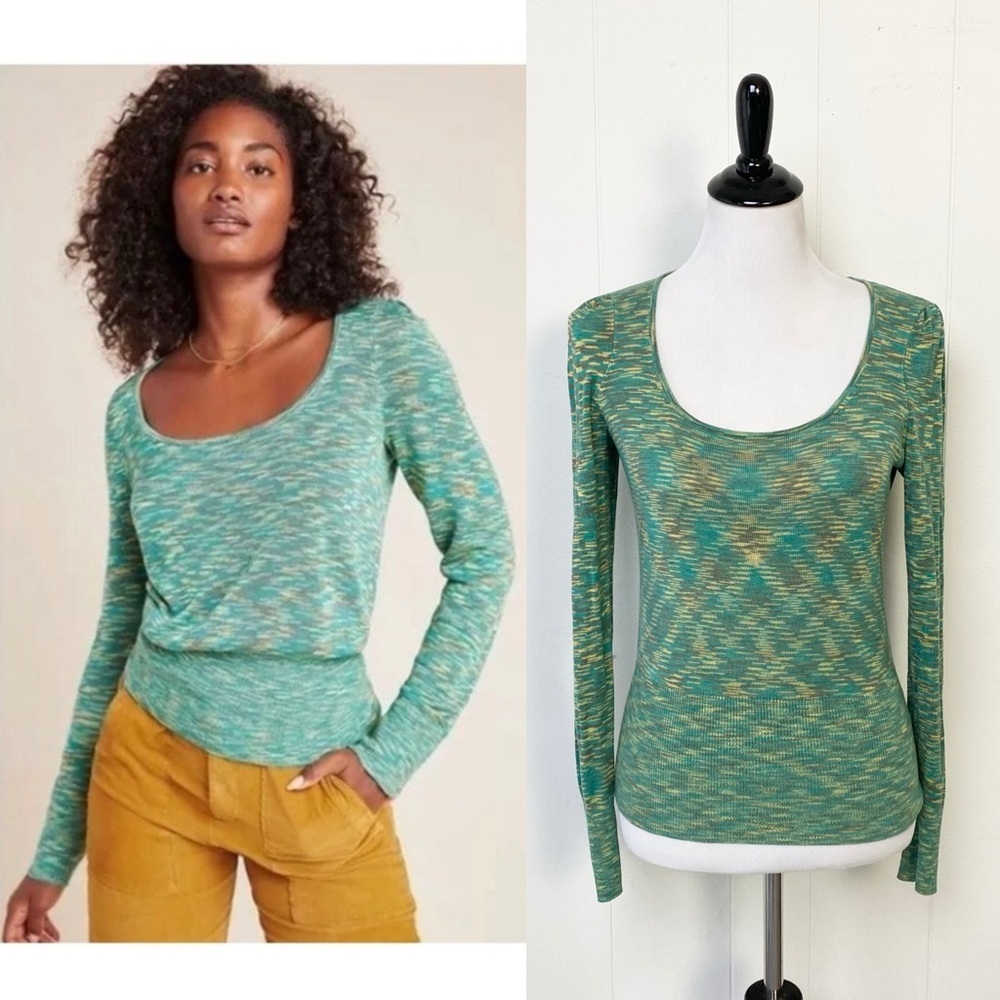 Anthropologie XS scoop neck Kendra forest green pullover sweater tight knit top